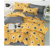 6 Pieces High Quality Cotton Double Size Bed Sheet with Quilt Cover and Pillow Case - Yellow