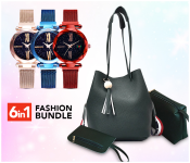 FLLi Star Sky Magnetic Mesh Strap Watch - Blue + FLLi Star Sky Magnetic Mesh Strap Watch - Red + FLLi Star Sky Magnetic Mesh Strap Watch - Gold + Set Of 3 Lychee Pattern Bucket Bag - Green 
