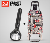 ISonic IL 31 Rechargeable Ultra Bright LED Flash Light - 1 X AA, Black + Portable Shopping Trolley Bag - White 