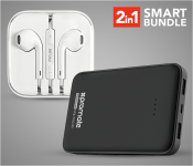 Mizoo 6S Earphone Stereo Earphone For Iphone Mobile - White + Promate VolTag-10 10000 MAh Compact Portable Charger Power Bank With Dual USB Port, Black 