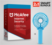 McAfee Internet Security For 1 Device + Rechargeable Handy Mini Fan With USB Charge Cable - Blue 