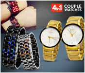 Zstar Jubilee Large Fashion Couple Watches - Gold (JA120) + ZStar Jubilee Small Fashion Gold Couple Watches - Gold (JA121) + AKM AKM016 Designer 2PCS LED Watch - Black & Silver 