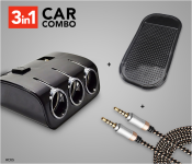 Triple Socket With 2 USB Port Car Adapter - Black + Universality High Hard Quality 3.5 Standard AUX 1.5 M Audio Cable For Car, Laptop And Mobile AC65 Assorted + Car Dash Board Super Sticky Anti Slip Boat Mat - Black 