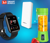 Portable Rechargeable Juice Blender With 6 Stainless Steel Blade - Green + D13 Smart Watch With Heart Rate Monitor - Black + Demaco Super Power Bank 20000mAh - White 