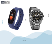 Naviforce 9136 Men Analog-Digital Leather Starp Watch - Black (Bulk) + G-Tab W607 Sports Smart Watch With Heart Rate Detection - Blue 
