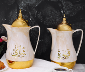 Royalford RF9412 2 Pieces 1 Litre Marble Teapot Set - Brown & Gold