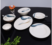 Royalford RF6721 40 Pieces Melamine Dinner Set - Ivory & Blue