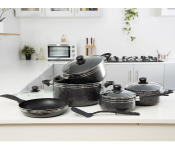 Royalford RF7065 10 Pieces Non-stick Cookware Set - Black & Grey