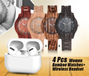 Luxury Bran Women Quartz Bamboo Watches- Red + Luxury Bran Women Quartz Bamboo Watches - Grey + Luxury Bran Women Quartz Bamboo Watches - Coffee + Luxury Bran Women Quartz Bamboo Watches- Beige + TWS Airpod Pro 3 Bluetooth Earphones Wireless Headset - White