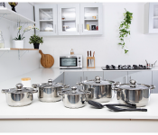 Royalford RF9352 12 Pieces Stainless Steel Cookware Set - Silver