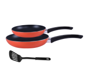 Royalford RF7802 3 Pieces Aluminium Fry Pans with Nylon Turner - Orange