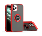 Silicone Soft Edge Mobile Case with Metal Finger Ring Holder Stand for Apple iPhone 12 and 12 Pro - Red