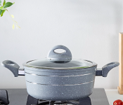 Royalford RF9471 30cm Marble Smart Casserole with Glass Lid - Grey