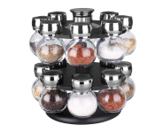 16 Jars Glass Jar with Revolving Rack - Black and Silver Front View - ID 72634