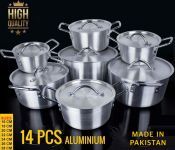 Olympia OE-1413-2 14pcs Aluminum Cooking Pot Set Made in Pakistan- Silver