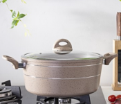 Royalford RF9471 30cm Marble Smart Casserole with Glass Lid - Beige