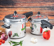 Royalford RF8428 5 & 3 Litre Aluminium Pressure Cooker Combo - Set of 2, Silver
