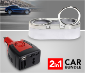 DLC 150 Watts Car Power Inverter - Black & Red + Car Cup Holder - Silver 