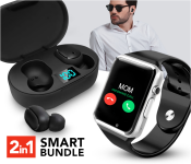 A1 Mobile Smart Watch With Memory And Sim Card Slot - Black + Bluetooth Earphone Headsets Wireless Earbuds 5.0
