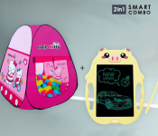 LCD Drawing Tablet For Kids Aged 3+ - Yellow + Hello Kitty Play Tent - Multicolour 