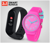 RINNADY - Jelly Silicone Women's Wrist Analog Watch - Pink + M8 Sport IP67 Waterproof Heart Rate Blood Pressure Smart Bracelet (Black) 