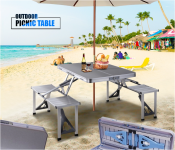 Outdoor Multifunctional Picnic Table with Foldable 4 Seats Image