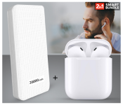 Demaco Super Power Bank 20000mAh - White + I11-TWS True Wireless Mini Bluetooth Air Pods - White 