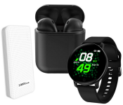 D15 Smart Watch With Heart Rate Monitor Wristband - Black + Demaco Super Power Bank 20000mAh - White + InPods 12 Twin Bluetooth Headset - Black 