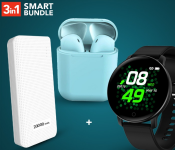 D15 Smart Watch With Heart Rate Monitor Wristband - Black + Demaco Super Power Bank 20000mAh - White + InPods 12 Twin Bluetooth Headset - Blue 