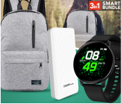 Microdigit MD012LB Anti Theft Backpacks Casual Travel Bag - Grey + Demaco Super Power Bank 20000mAh - White + D15 Smart Watch With Heart Rate Monitor Wristband - Black