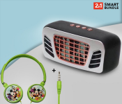 Mics KT-3155 Wired Mickey Mouse Headset - Green + DV20 Car Model Bluetooth Speaker Outdoor Portable Wireless - Black 