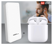 PZX 18000 MAh Portable Power Bank - White & Grey + I11-TWS True Wireless Mini Bluetooth Air Pods - White 