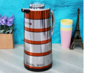 Royalford RF9590 Golden Figured Vacuum Flask 1.9L - Silver and Red