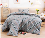 JA158-22 Cotton Double Size Bedsheet with Quilt Cover and Pillow Case 4 Pcs- Grey