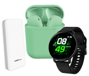 D15 Smart Watch With Heart Rate Monitor Wristband - Black + Demaco Super Power Bank 20000mAh - White + InPods 12 Twin Bluetooth Headset - Green 