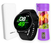D15 Smart Watch With Heart Rate Monitor Wristband - Black + Demaco Super Power Bank 20000mAh - Black + Portable Rechargeable Juice Blender With 6 Stainless Steel Blade Purple 