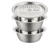 3-In-1 28cm Stainless Steel Grater and Drain Basket Washing Bowl Set- Silver  - Similar Product Imag - ID 79270