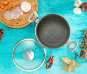 Royalford RF9469 26cm Marble Smart Casserole with Glass Lid - Grey