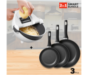Epsilon EN4802 3 Pieces Stainless Steel Fry Pan + WET BASKET VEGETABLE CUTTER - White 