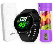 D15 Smart Watch With Heart Rate Monitor Wristband - Black + Demaco Super Power Bank 20000mAh - White + Portable Rechargeable Juice Blender With 6 Stainless Steel Blade Purple 