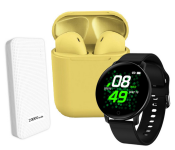 D15 Smart Watch With Heart Rate Monitor Wristband - Black + Demaco Super Power Bank 20000mAh - White + InPods 12 Twin Bluetooth Headset - Yellow 
