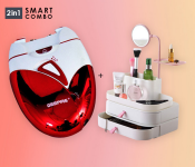 Geepas GLS1388N Cord And Cordless Ladies Shaver, Red + Cosmetic Organizer With Mirror - White & Pink 