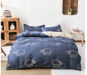 JA158-16 Cotton Double Size Bedsheet with Quilt Cover and Pillow Case 4 Pcs- Blue