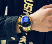 Diamond Style Waterproof Quartz Wristwatch- Gold and Blue