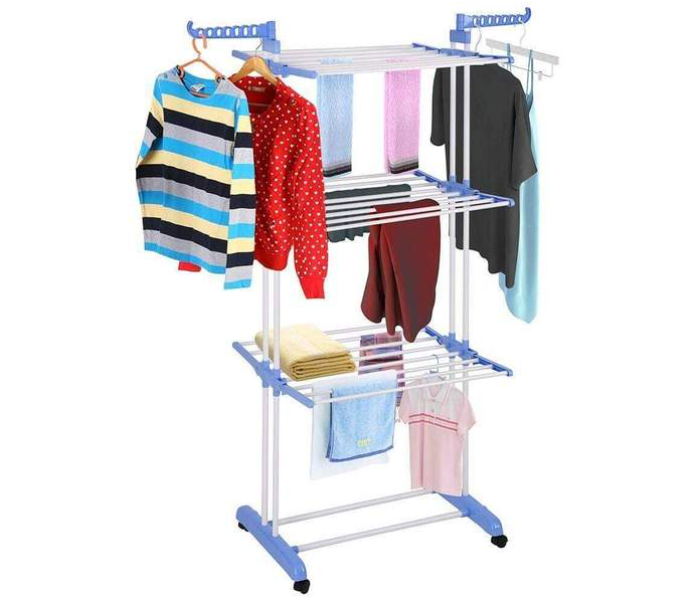 3 Layers Folding Clothing Dry Hanger - Blue and Silver  - Similar Product Imag - ID 80842