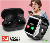 A1 Mobile Smart Watch With Memory And Sim Card Slot - Black + A7S True Wireless Earbuds With Charging Box - Black 