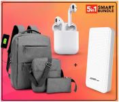 Demaco Super Power Bank 20000mAh - White + InPods 12 Twin Bluetooth Headset - White + Ozy Set Of 3 Backpack 15.6inch USB Charging Laptop Bag - Grey