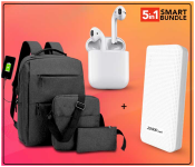 Ozy Set Of 3 Backpack 15.6inch USB Charging Laptop Bag - Black + Demaco Super Power Bank 20000mAh - White + InPods 12 Twin Bluetooth Headset - White 