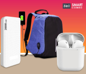 A1 Mobile Smart Watch With Memory And Sim Card Slot - Black + Demaco Super Power Bank 20000mAh - White + InPods 12 Twin Bluetooth Headset - White 