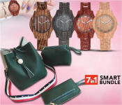 Set Of 3 Lychee Pattern Bucket Bag - Green + Luxury Bran Women Quartz Bamboo Watches- Beige + Luxury Bran Women Quartz Bamboo Watches - Coffee + Luxury Bran Women Quartz Bamboo Watches- Red + Luxury Bran Women Quartz Bamboo Watches - Grey